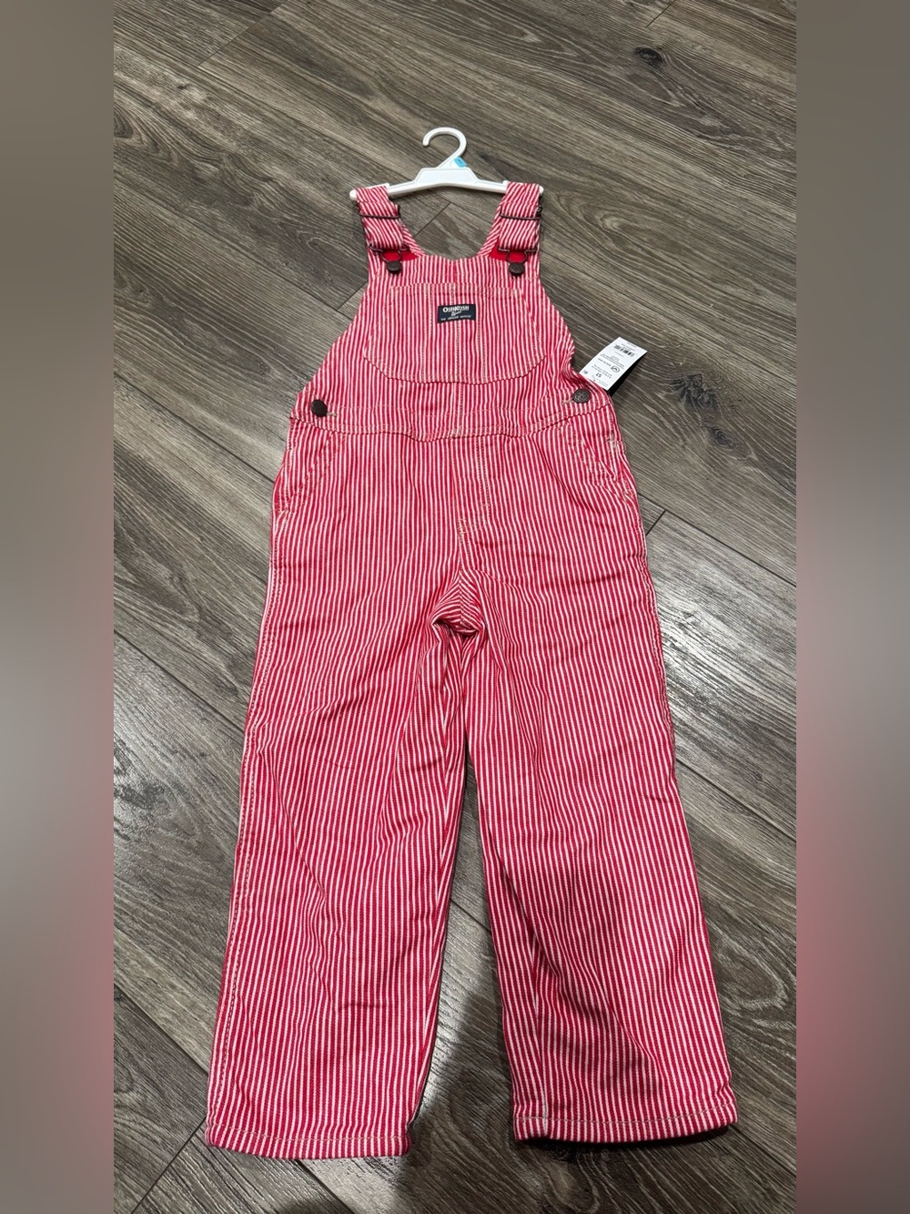 NWT OshKosh B'gosh red and white striped overalls